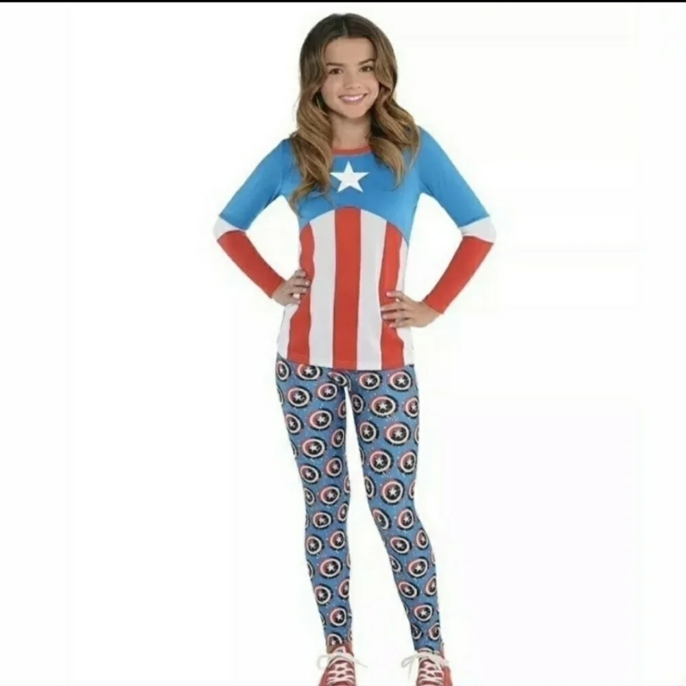 NWT Marvel Girl American Dream Captain America Long Sleeve Top Halloween Costume - Picture 2 of 4